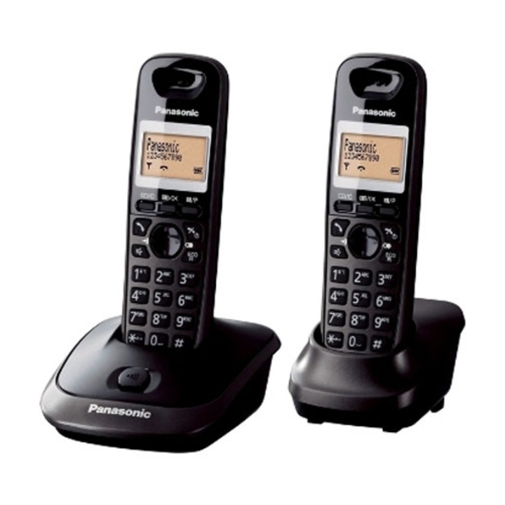 Telefon fara fir Panasonic DECT Twin KX-TG2512FXT, 2 receptoare, Caller ID, Negru