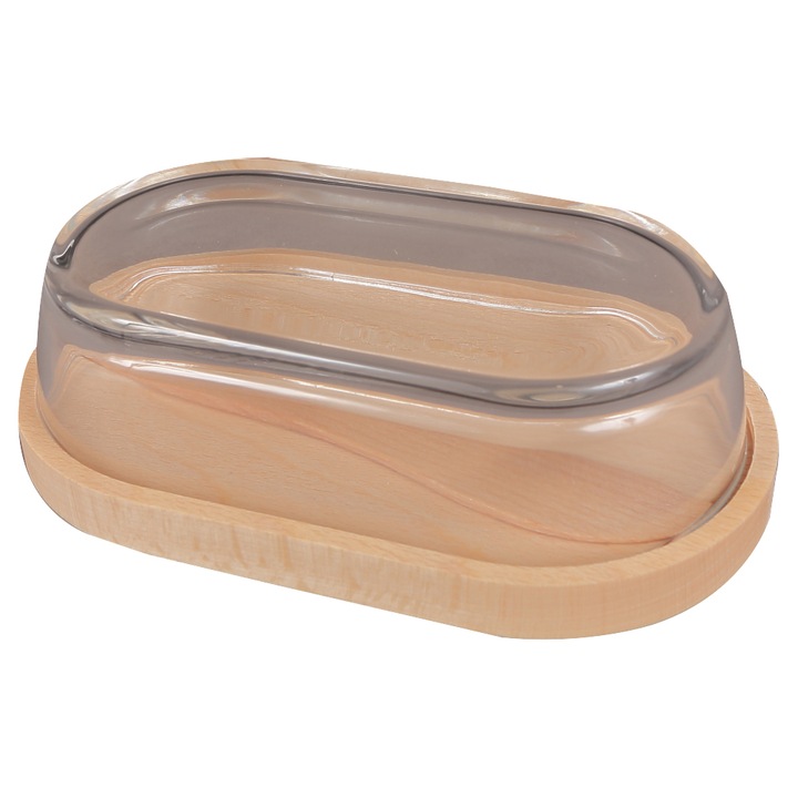 Suport din Lemn pentru Unt cu capac din Sticla, 19x11.5 cm