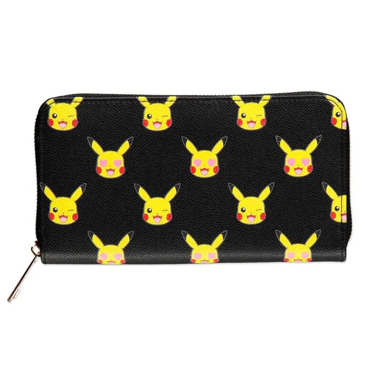 Pokémon Pikachu cipzáras pénztárca, poliuretán/poliészter, fekete