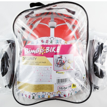 Комплект за безопасност: каска + подлакътник + наколенки "security" Bimbo Bike m Червен