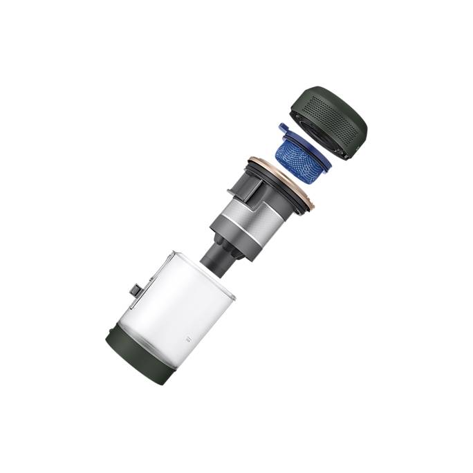 Aspirator vertical Samsung Bespoke Jet One Complete Extra, VS20A95943N/GE, 0.5L, Statie coletare praf 2L, 25.2V, 580W, Digital Inverter, Filtrare 99.99% , Display LCD, Perie covoare, Perie parchet, Perie Pet, Autonomie 120 min, Verde