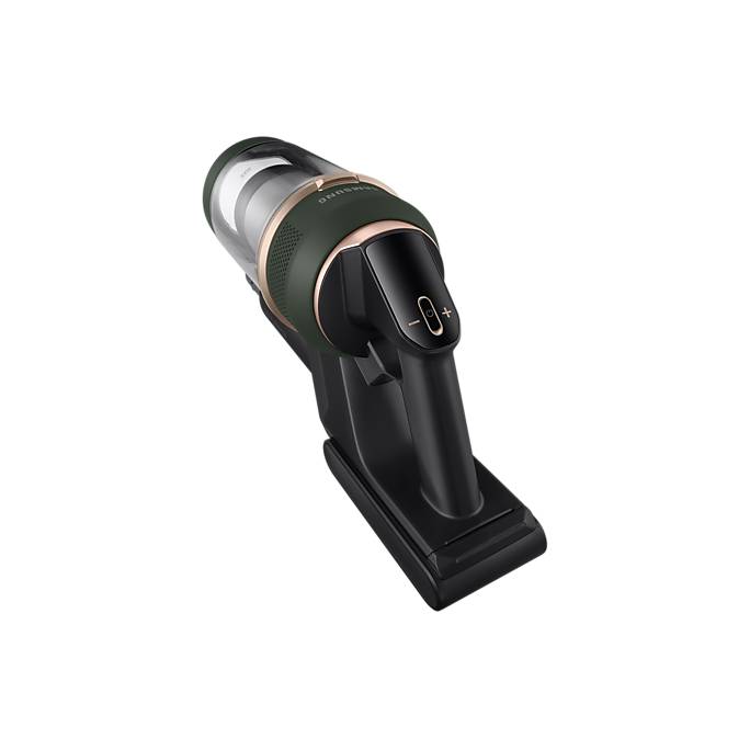 Aspirator vertical Samsung Bespoke Jet One Complete Extra, VS20A95943N/GE, 0.5L, Statie coletare praf 2L, 25.2V, 580W, Digital Inverter, Filtrare 99.99% , Display LCD, Perie covoare, Perie parchet, Perie Pet, Autonomie 120 min, Verde