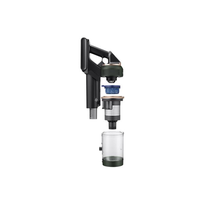 Aspirator vertical Samsung Bespoke Jet One Complete Extra, VS20A95943N/GE, 0.5L, Statie coletare praf 2L, 25.2V, 580W, Digital Inverter, Filtrare 99.99% , Display LCD, Perie covoare, Perie parchet, Perie Pet, Autonomie 120 min, Verde