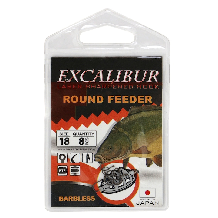 Куки Excalibur Round Feeder, Barbless, nr.18, 8бр
