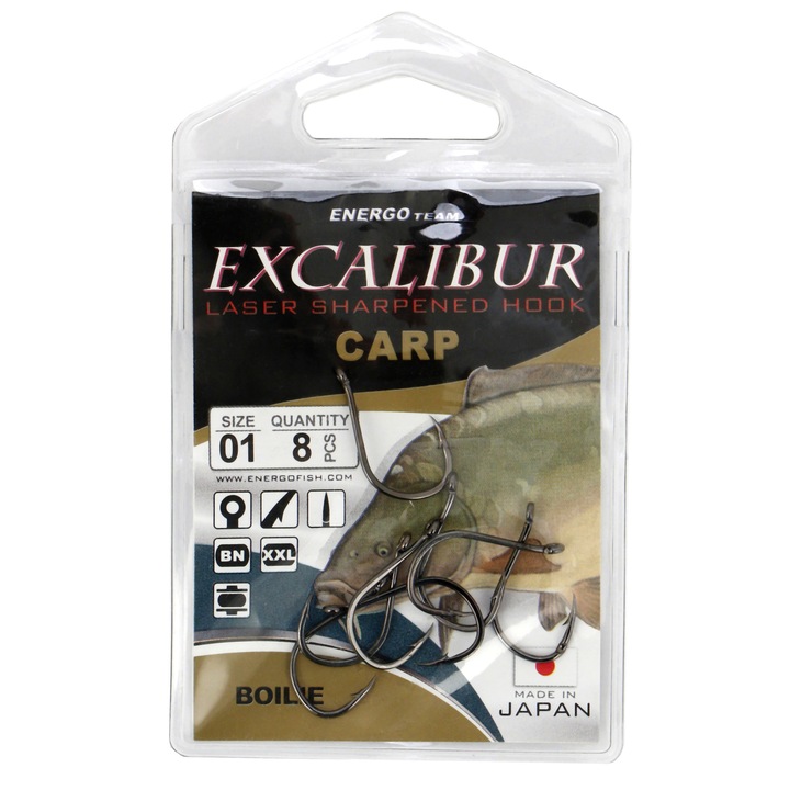 Carlige Excalibur Carp Boilies, Bn, nr.1, 8buc