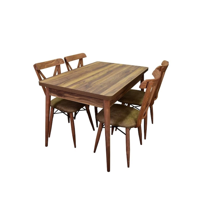 Set masa cu 4 scaune, Funcy, din lemn, bucaterie, terasa