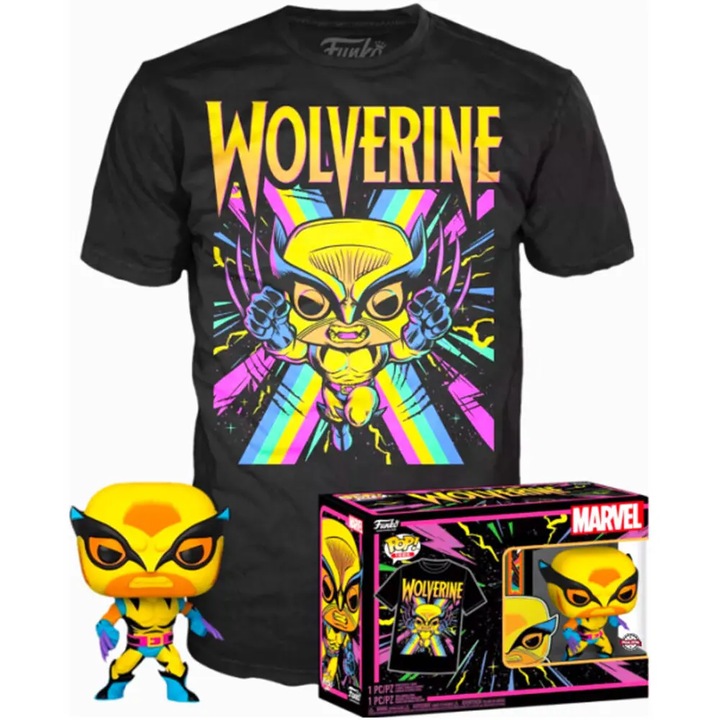 Set tricou si figurina Marvel X-Men POP! Tee Box Wolverine (Blacklight), S