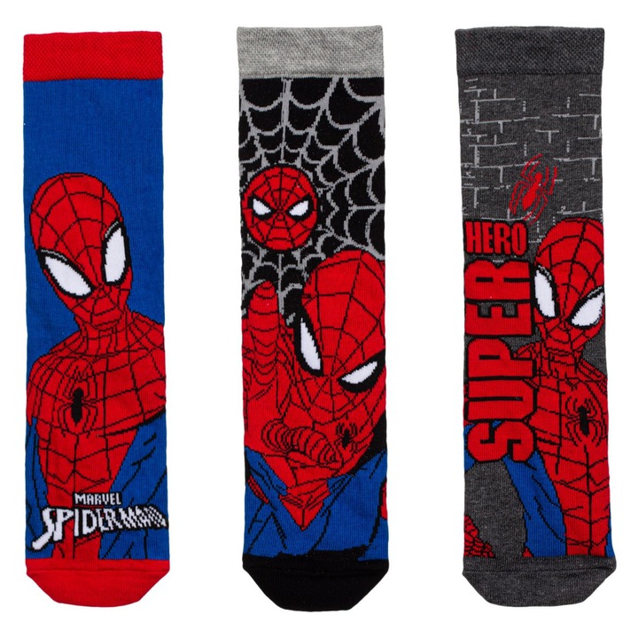 Комплект от 3 чифта чорапи Спайдърмен цветни момчета, Многоцветен
