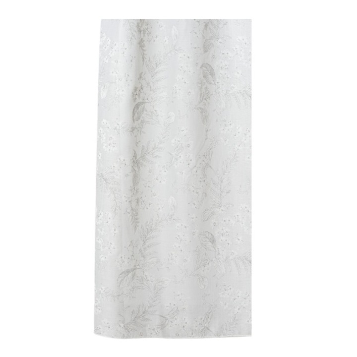 Material textil pentru perdea imprimata Sia Blanco, model floral, alb gri, 100x280 cm