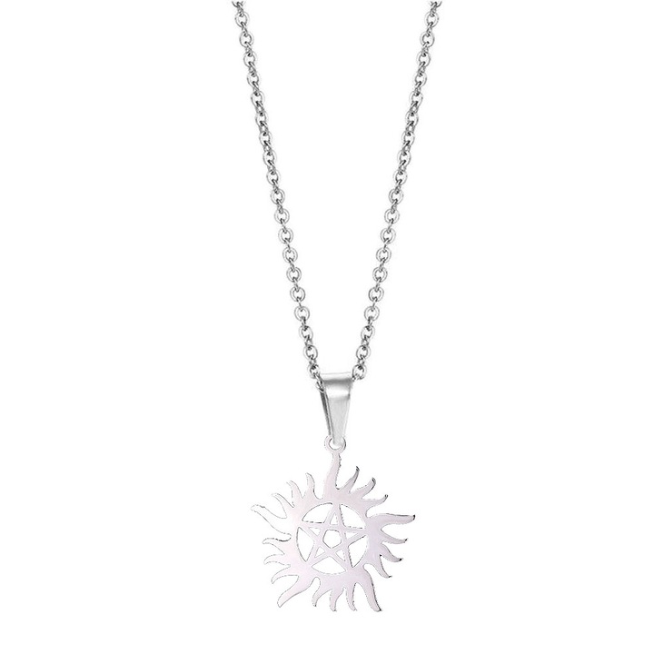 Sic Moda nyaklánc 3952 rozsdamentes acél, ezüst, hossza 43 cm, Nap Pentagramja