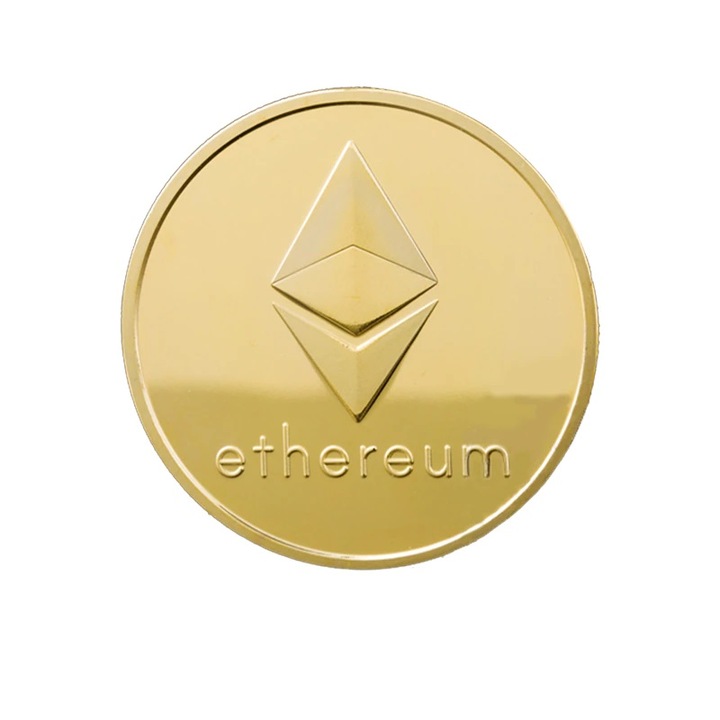 Moneda de colectie Ethereum cu carcasa protectie, aurie