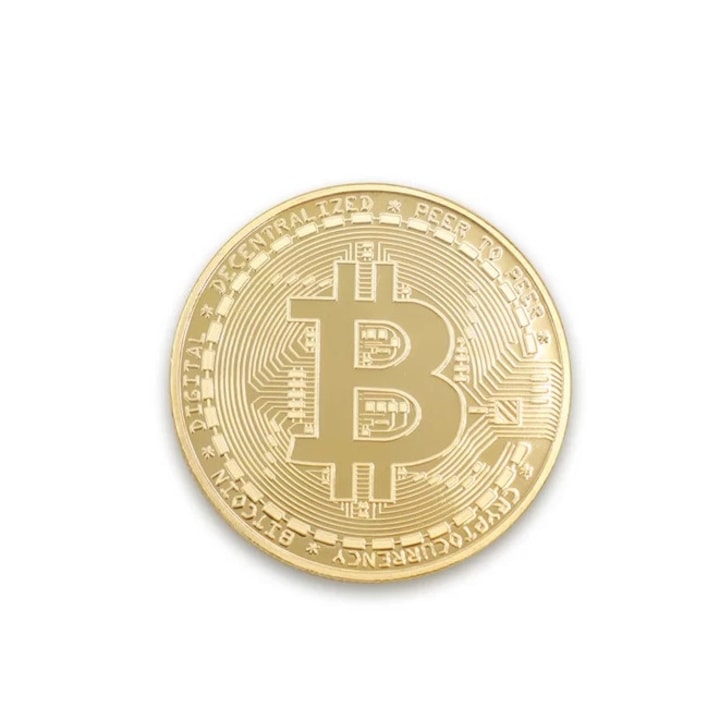 Moneda de colectie Bitcoin cu carcasa protectie, aurie