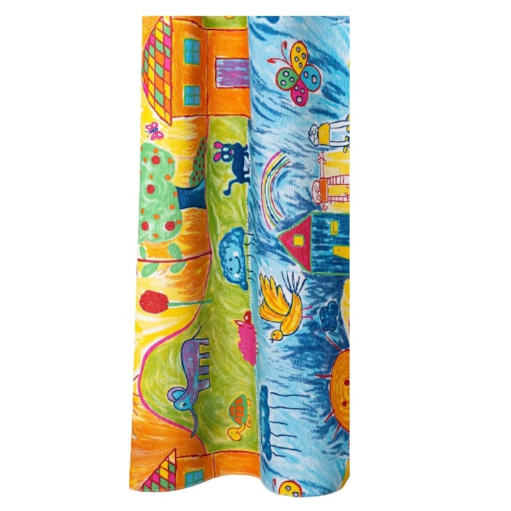 Material textil pentru draperie imprimata Krayon Azul, model copii, multicolor, 100x280 cm