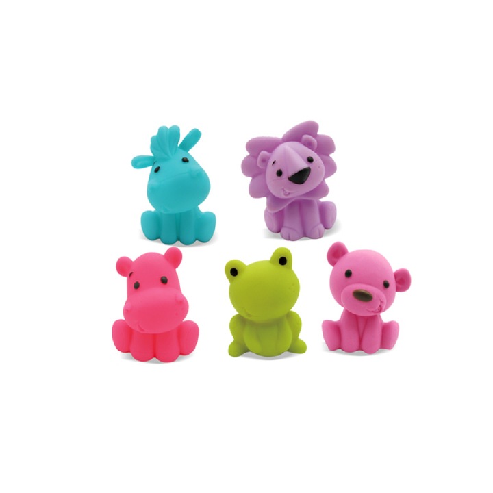 5 db-os fürdőállat, állatkerti állat, gumiból, fröccsenő és lebegő, élénk, vidám és interaktív színekben, méretek 7 x 7 cm, Indiggo®, 6 hónapos+, többszínű
