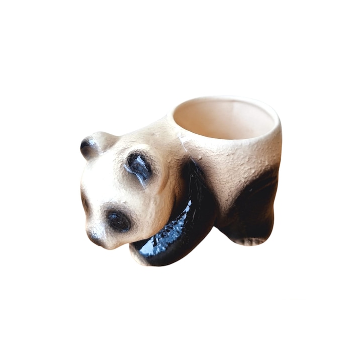 Ghiveci de gradina urs Panda, din ceramica, pictat manual, 11x10x10