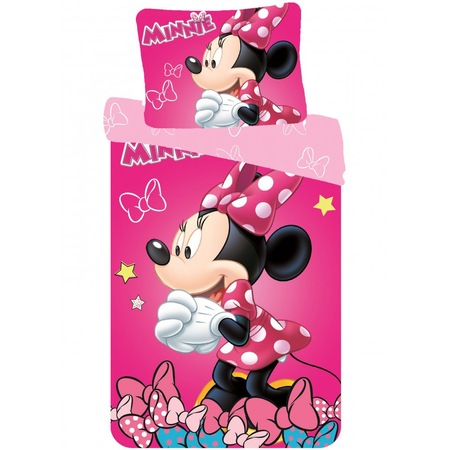 Lenjerie pat copii, Minnie Mouse, Reversibila, Bumbac, 140 x 200