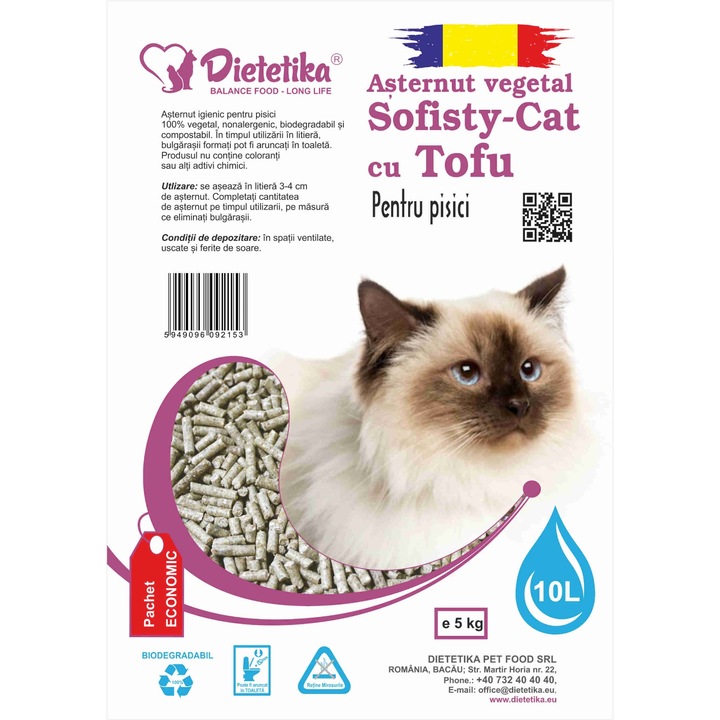 Asternut vegetal pentru pisici, Sofisty-Cat cu Tofu, 10L