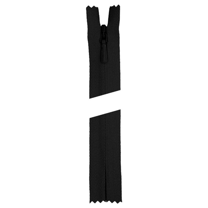 Fermoar ascuns utilizat la rochii, fuste, topuri, haine de seara, spira din plastic #3, nedetasabil YKK lungime 60 cm, negru