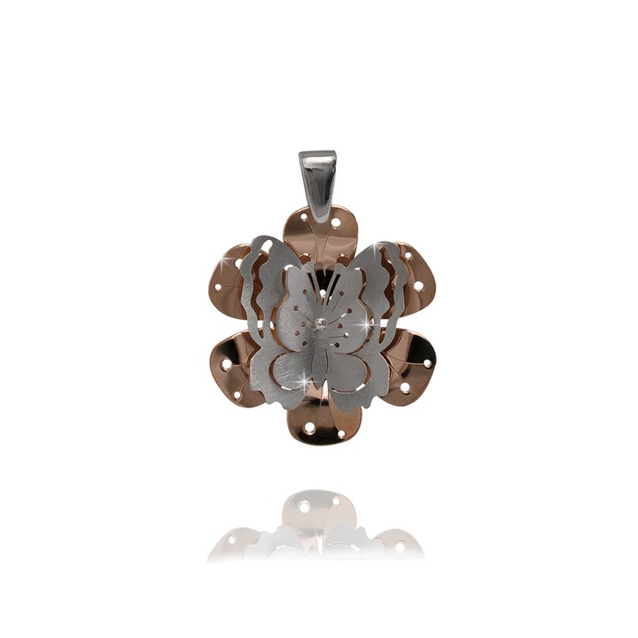 Ródiumos, rozé aranyozott ezüst lepke virág medál