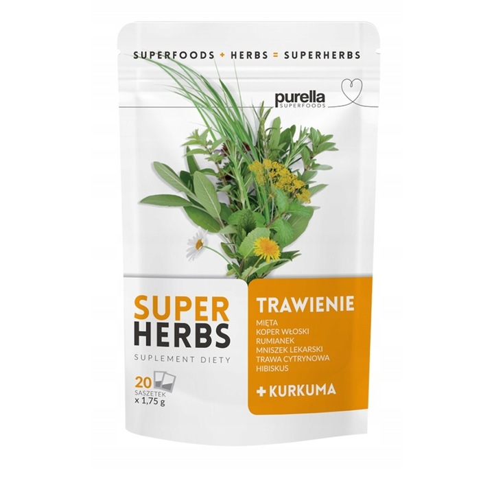 Ceai de plante pentru digestie Purella Superherbs, 20 pliculete, 35 g