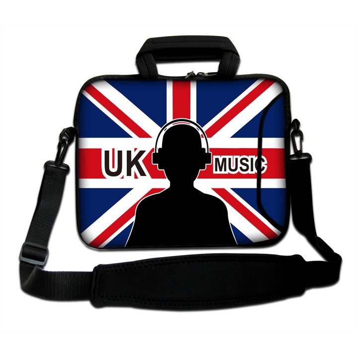 Geanta laptop UK Music, Neopren, 10.2'', Curea detasabila, 29x21.5x1.5 cm, Multicolor