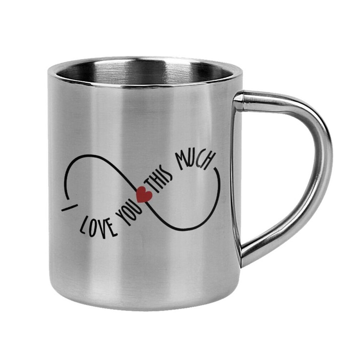 Cana I love you this much, Inox, 300 ml, Gri/Negru