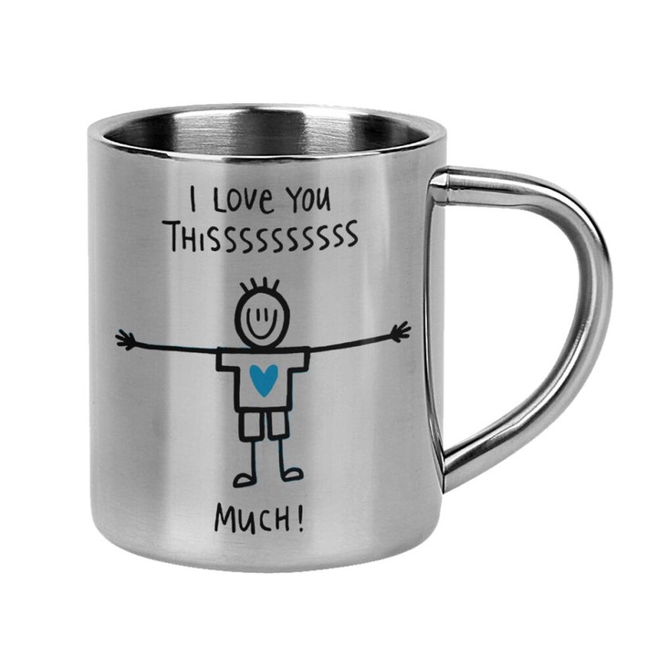 Cana I love you this much, Inox, 300 ml, Gri/Negru