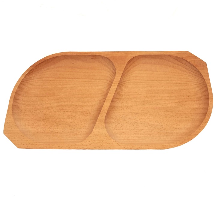 Platou lemn pentru servire cu 2 comparimente, 43 cm x23 cm