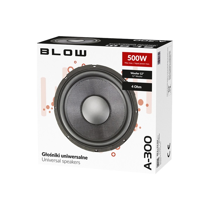 Difuzor auto universal Woofer de 12", Blow, 500 W, Negru