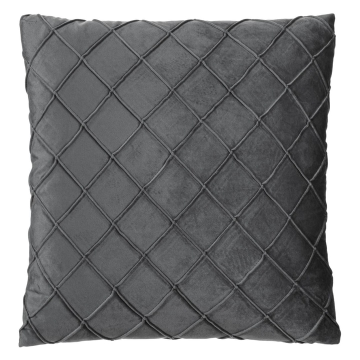 Perna decorativa de iarna, din catifea cu design romburi in relief, gri, 45x45cm