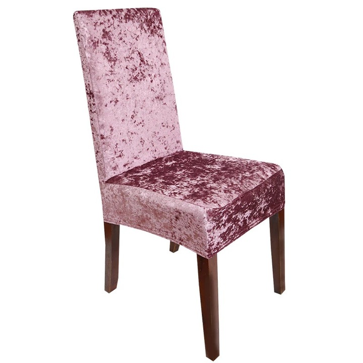 Set 6 huse pentru scaune, elastice si catifelate, culoare Roz