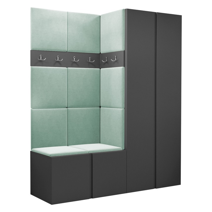 Mobilier pentru hol Tavasz III, MIRJAN24, gri / menta, 46x158x186 cm