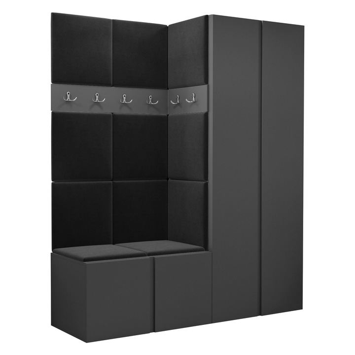 Mobilier pentru hol Tavasz III, MIRJAN24, gri / negru manila, 46x158x186 cm