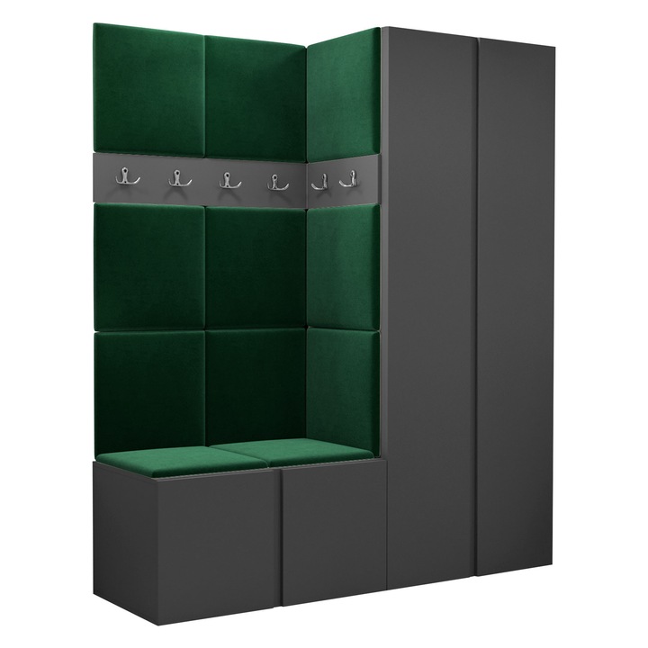 Mobilier pentru hol Tavasz III, MIRJAN24, gri / verde, 46x158x186 cm