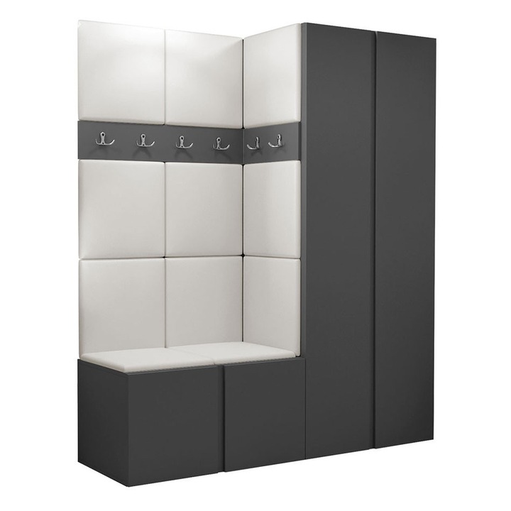 Mobilier pentru hol Tavasz III, MIRJAN24, 186x158x46 cm, gri / alb, 46x158x186 cm