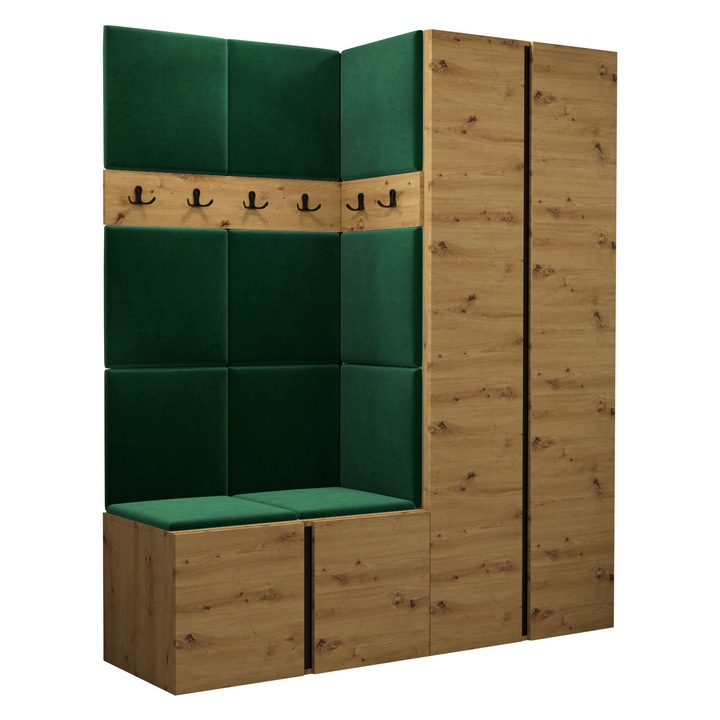 Mobilier pentru hol Tavasz III, MIRJAN24, artisan / verde, 46x158x186 cm