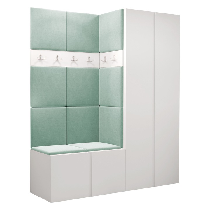 Mobilier pentru hol Tavasz III, MIRJAN24, alb / menta, 46x158x186 cm