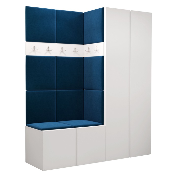 Mobilier pentru hol Tavasz III, MIRJAN24, alb / albastru, 46x158x186 cm