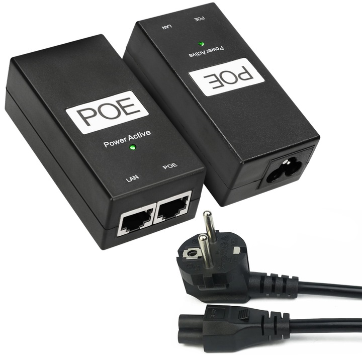 Adaptor poe, Extralink, 1a 24w cu cablu inclus, alimentare stabila pentru echipamente poe, ideal pentru camere ip, routere si alte dispozitive de retea