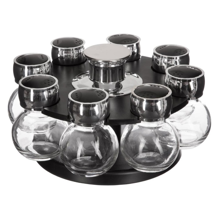 Set suport rotativ pentru condimente cu 8 dozatoare, Secret de Gourmet, 21x12.4 cm