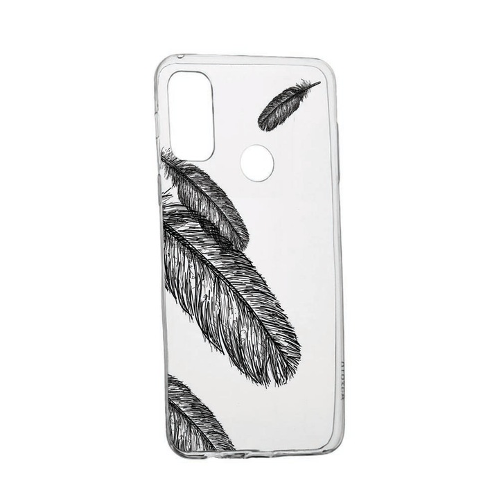 Силиконов калъф Unique за Alcatel 3X, Feathers BW, Transparent TR 18