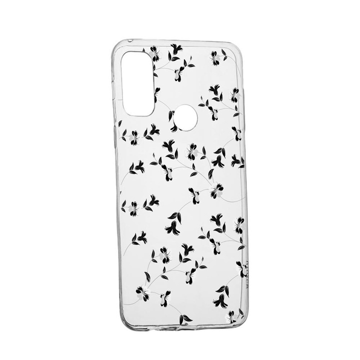 Силиконов калъф Unique за Alcatel 3X, Black Flowers, Transparent TR 128