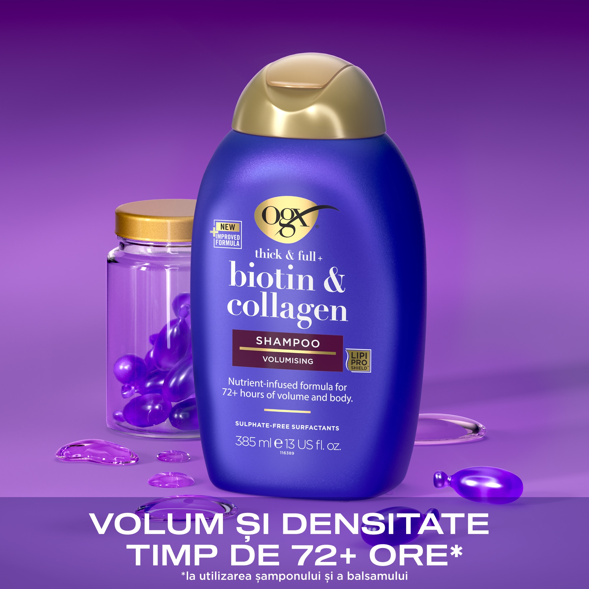 Sampon pentru volum OGX Biotina & Colagen, cu vitamina B7, pentru