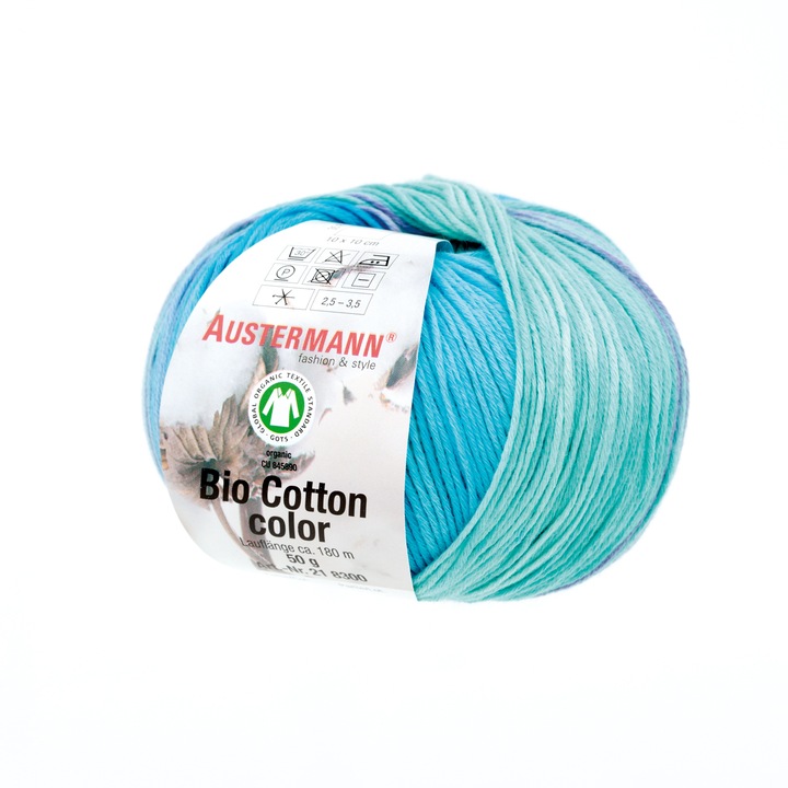 Austermann Bio Cotton Color 116 100% bio pamut fonal, kötéshez és horgoláshoz, 180 m, kék