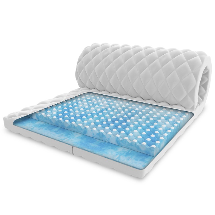 Topper, FDM, Malta Double, 80x200x8 cm, spuma profilata RavineBlue, fermitate tare
