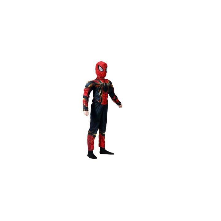 Costum Iron Spiderman cu muschi si masca LED, L 120-130, 8-9 ani