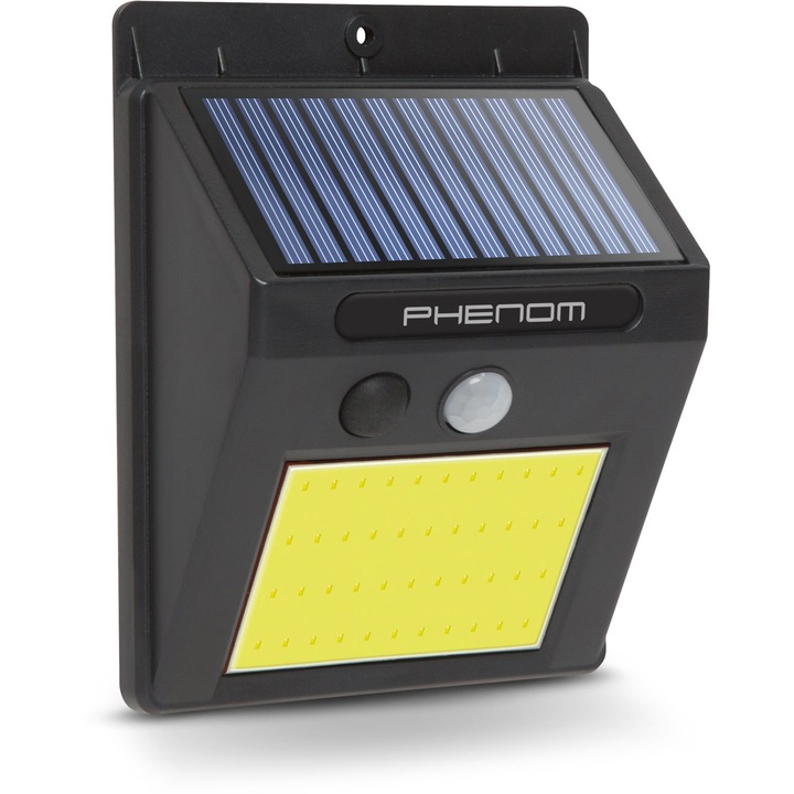 Lampa solara LED Phenom 55288B, cu senzor de miscare, 3W, 120 lm, lumina alba rece, acumulator 1200 mAh 3.7V, IP65, Negru