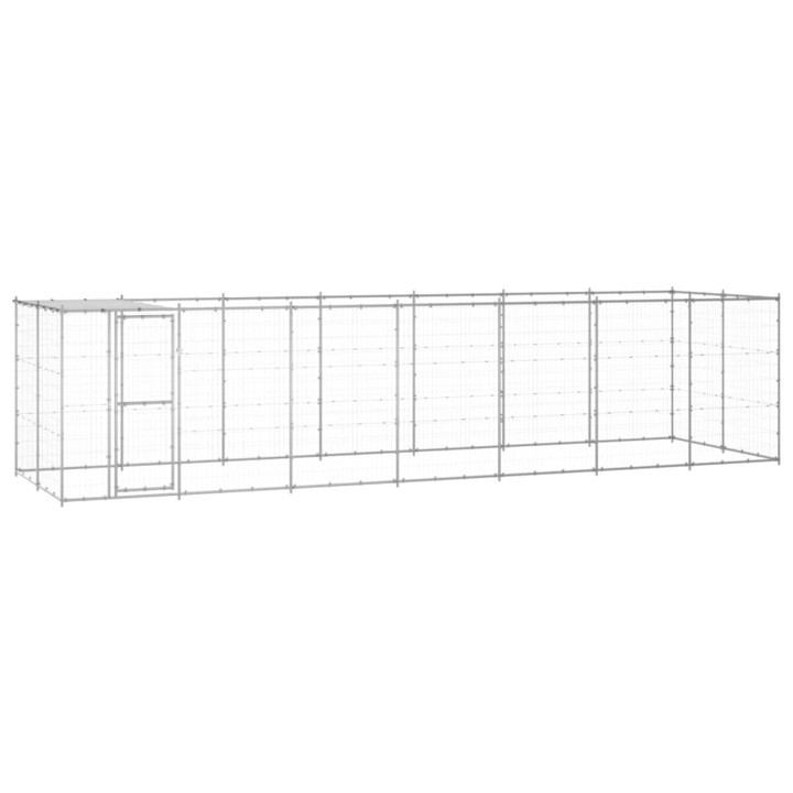 Padoc caini de exterior cu acoperis vidaXL, 16,94 m², otel galvanizat, 39.63 kg