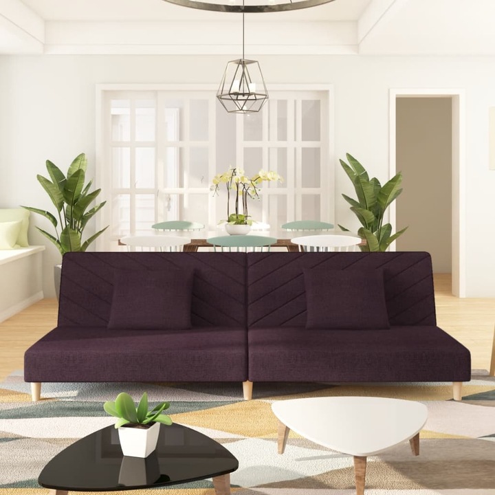Canapea extensibila cu 2 locuri, 2 perne, violet, textil, Click-Clack,200 x 84,5 x 69 cm |45973