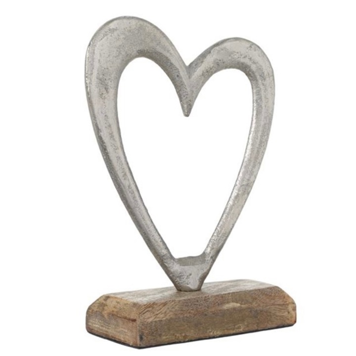 Decoratiune in forma de inima, argintiu/maro, 20x6x28 cm